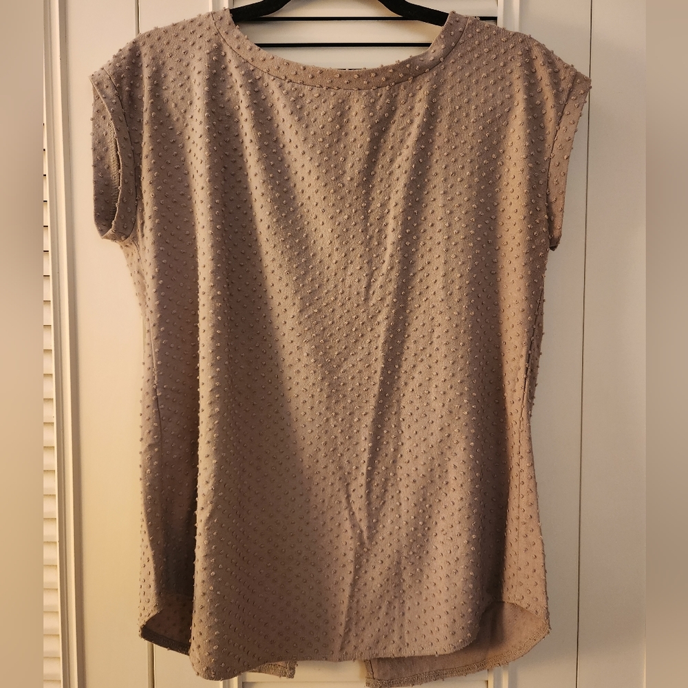 Wilfred Size Small Mauve Polyester Blend Cap Sleeve Swiss Dot Wide Neck Top